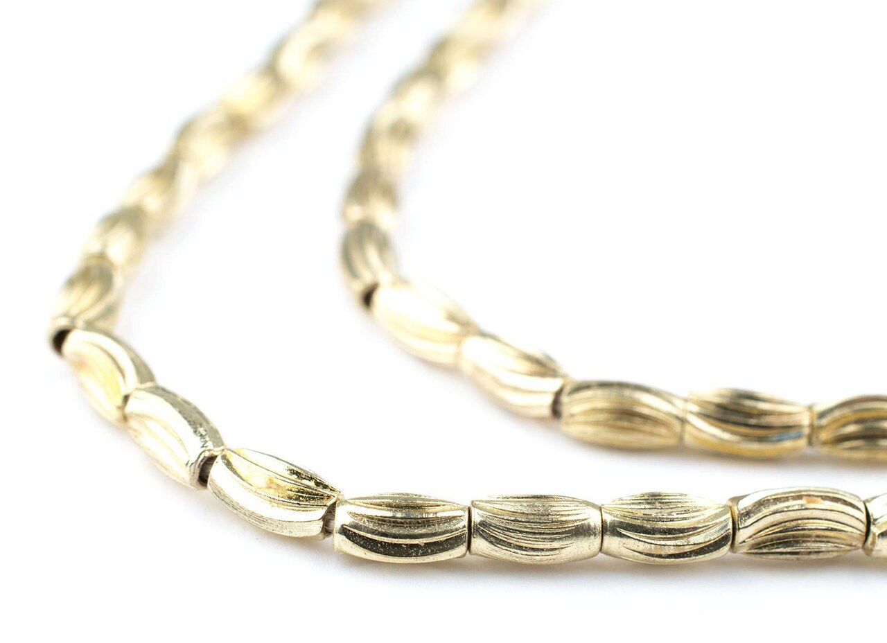 TheBeadChest Gold Patterned Rice Beads 6x3mm Oval Brass 24 Inch Strand